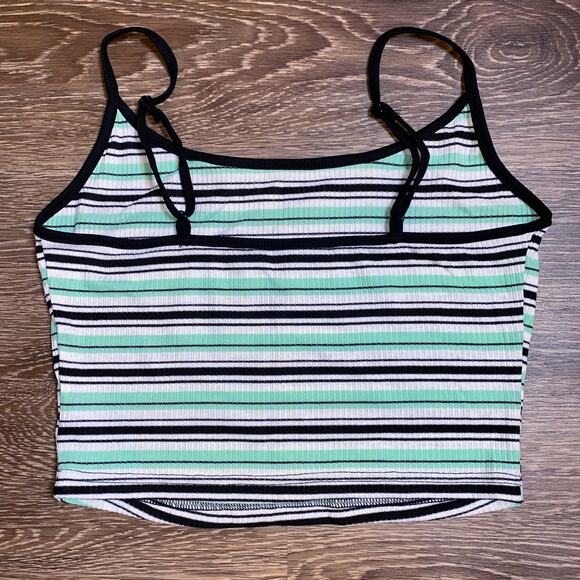 New Small Y2K Mint Green Retro Vintage Striped Cami Crop Tank Ribbed sleeveless - Picture 3 of 6